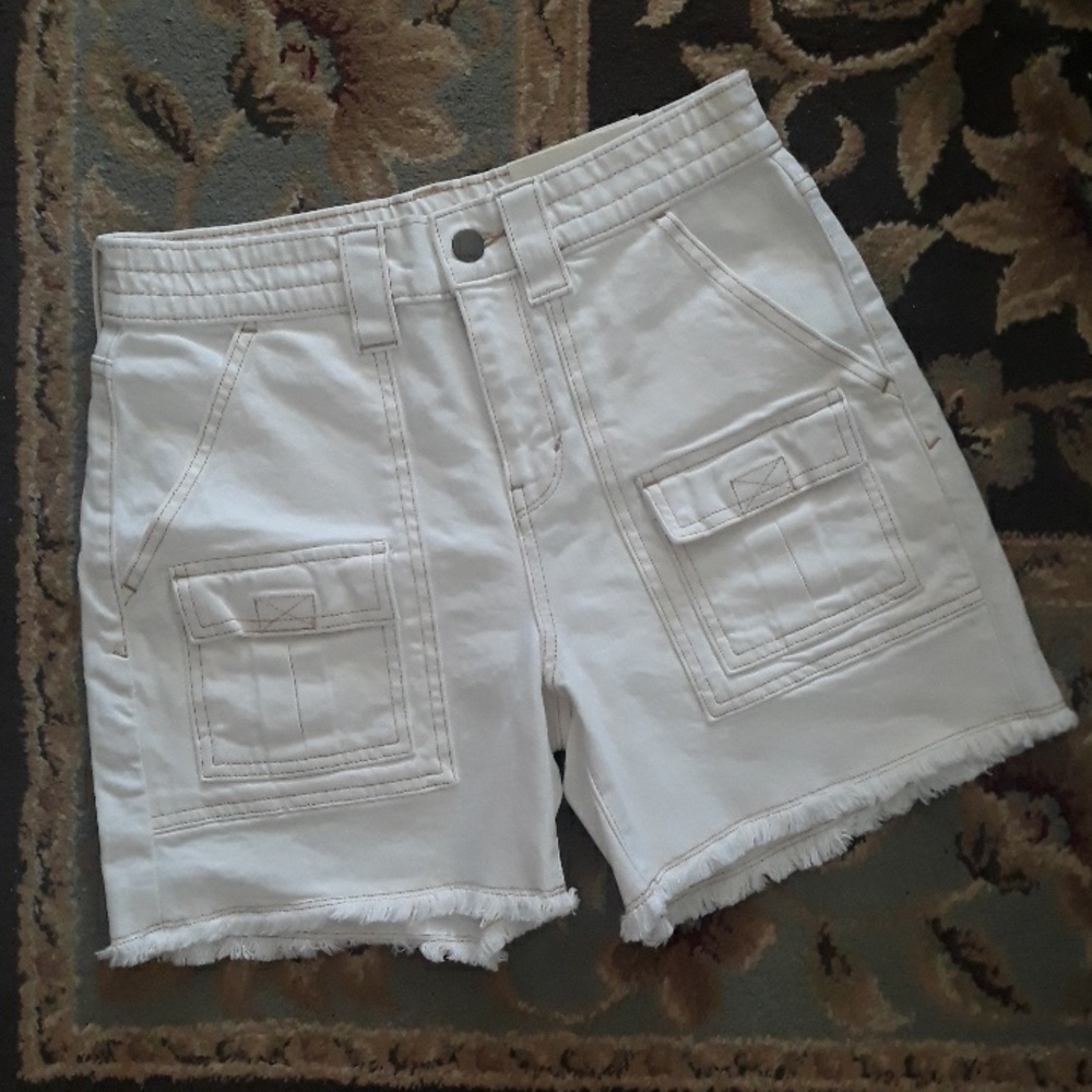 Women's White Cargo Pocket Shorts